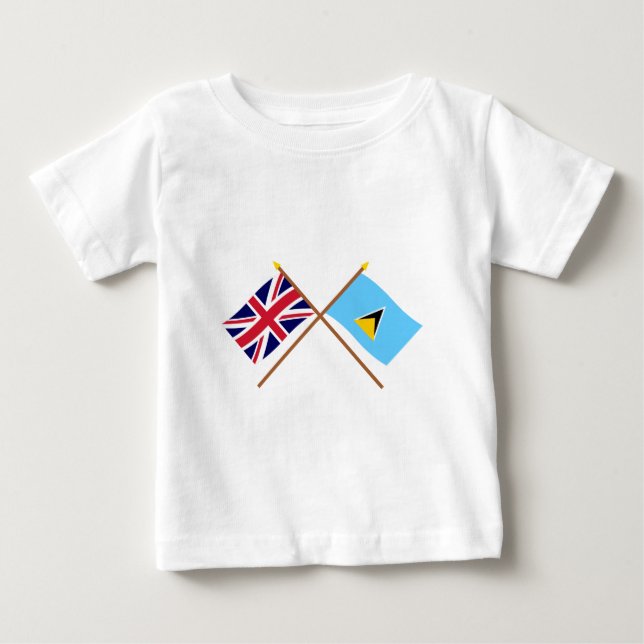 UK och Saint Lucia korsad flaggor T-shirt (Framsida)