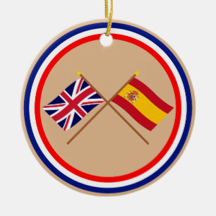 UK och Spanien korsad flaggor Julgransprydnad Keramik