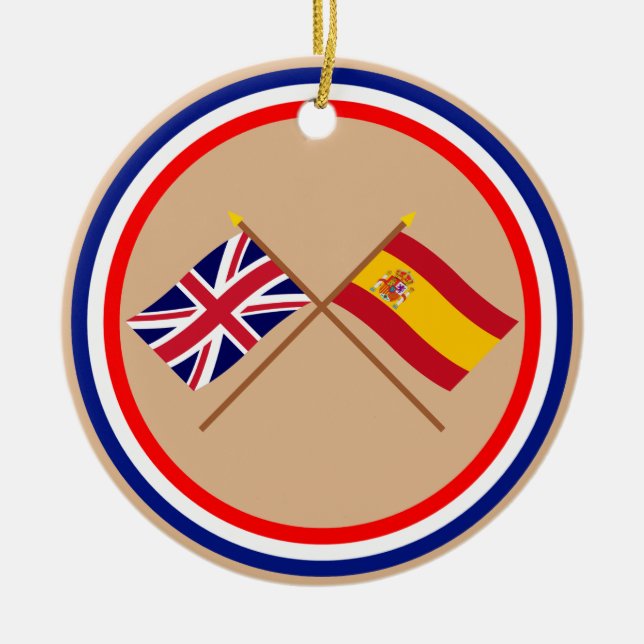 UK och Spanien korsad flaggor Julgransprydnad Keramik (Framsidan)