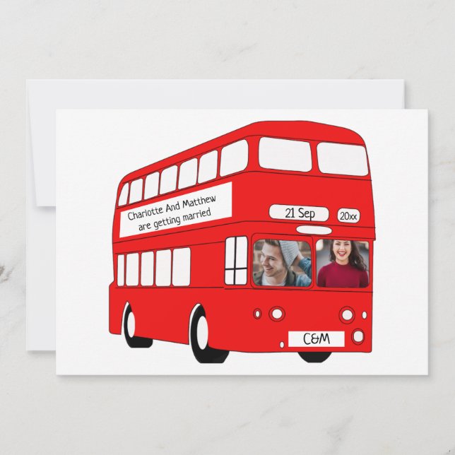 UK Red London Buss British ThMeed Bröllop Meddelande (Framsida)