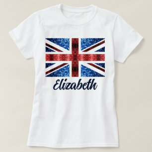 UK röda blå gnistrar glitter Anpassat namn T Shirt