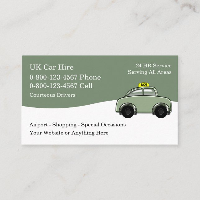 UK Taxi Moderna Trendiga Affärskort Visitkort (Framsida)