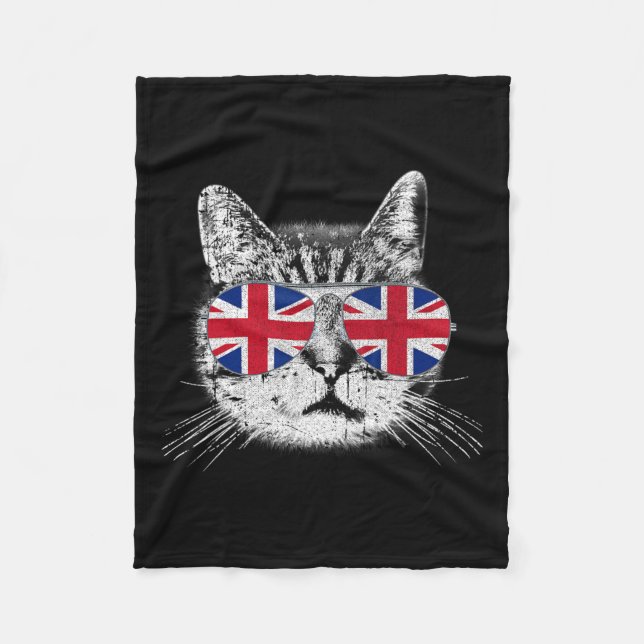 Uk Union Jack British Flagga England Cat Sungles G Fleecefilt (Framsidan)