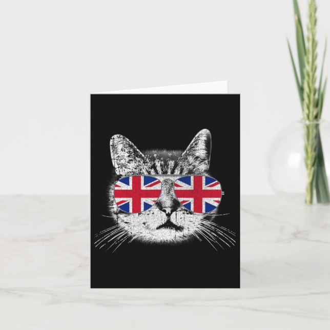 Uk Union Jack British Flagga England Cat Sungles G Kort (Framsida)