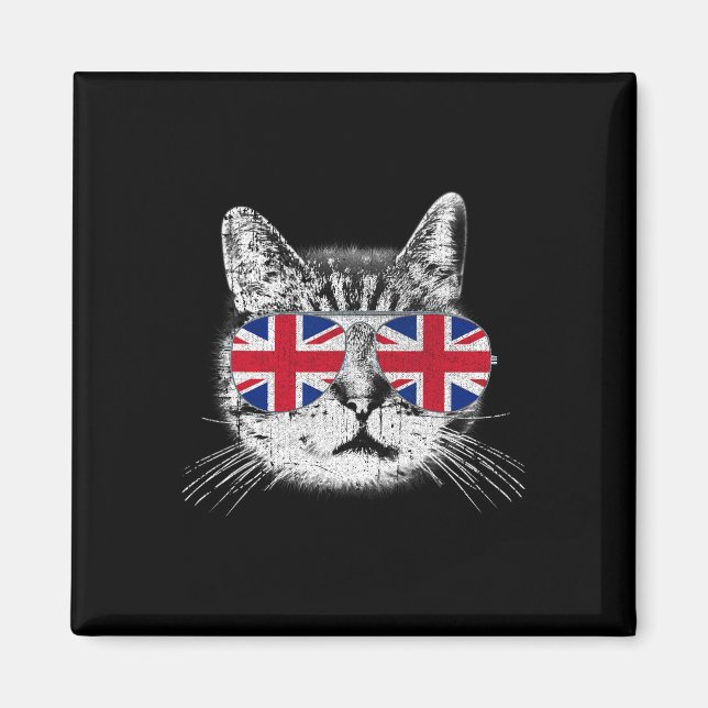 Uk Union Jack British Flagga England Cat Sungles G Magnet (Framsidan)