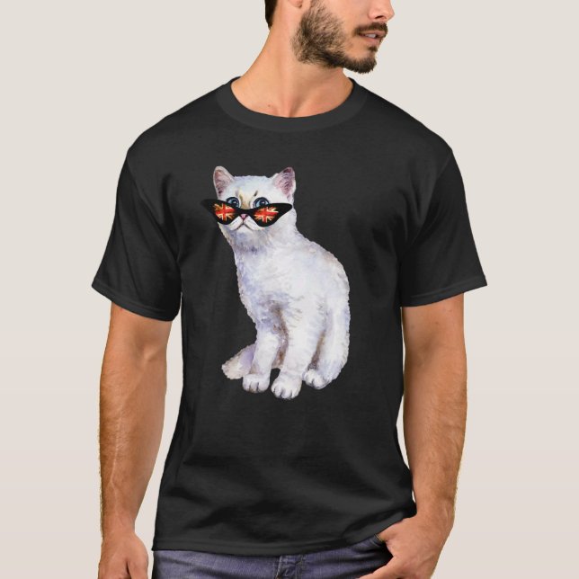 Uk Union Jack British Flagga England Silver Cat Su T Shirt (Framsida)
