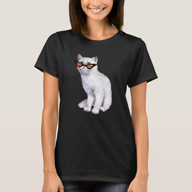 Uk Union Jack British Flagga England Silver Cat Su T Shirt (Framsida)