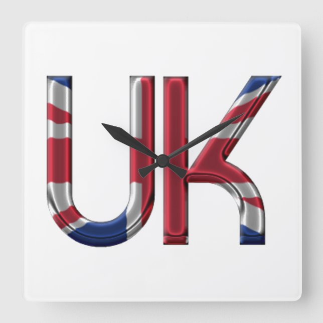 UK Union Jack British Flagga Typography Elegant Fyrkantig Klocka (Framsida)