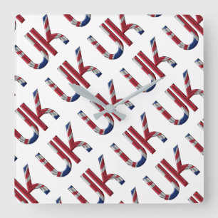 UK Union Jack British Flagga Typography Mönster Fyrkantig Klocka