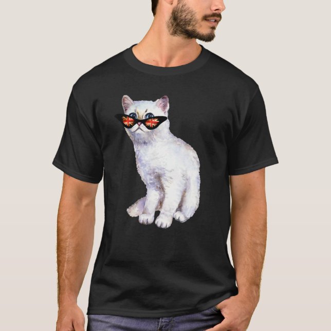 Uk Union Jack Brittisk Flagga England Silver Katt  T Shirt (Framsida)