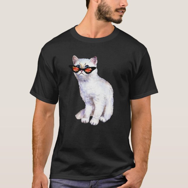 Uk Union Jack Brittisk Flagga England Silver Katt  T Shirt (Framsida)