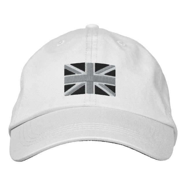 UK Union Jack Flagga in Black and White Broderad Keps (Framsida)