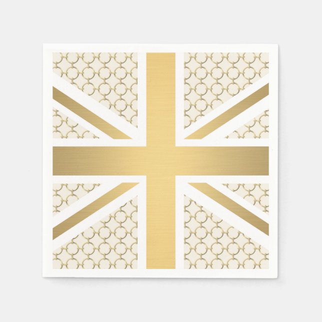 UK Union Jack Flagga med Guld Equestrian Mönster Pappersservett (Framsidan)