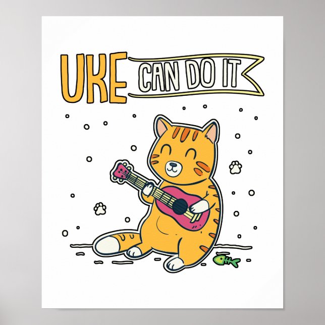 UKE kan göra det Ukulele Ukelele Cat Guitar Music Poster (Framsidan)