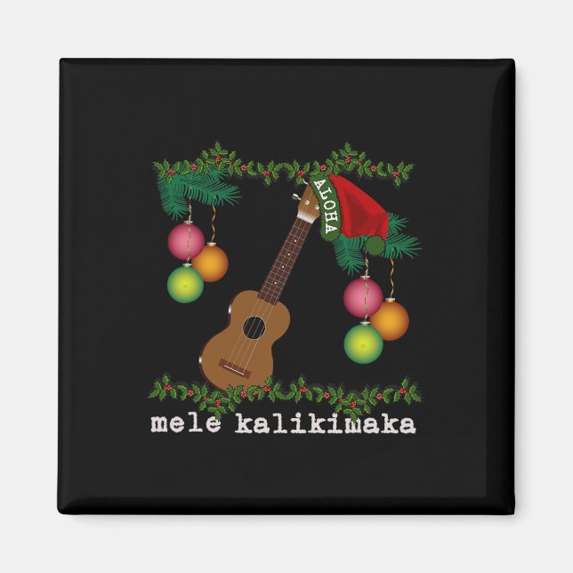 Uke Mele Kalikimaka Ukulele jul Sång Aloha Magnet (Framsidan)