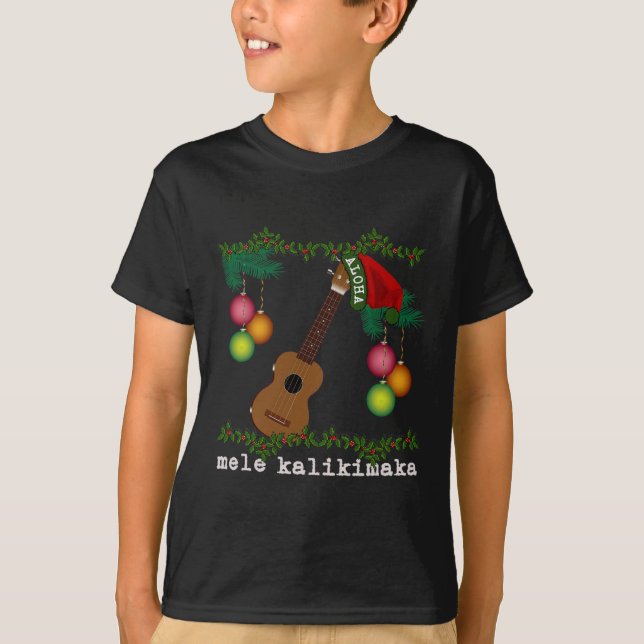 Uke Mele Kalikimaka Ukulele jul Sång Aloha T Shirt (Framsida)