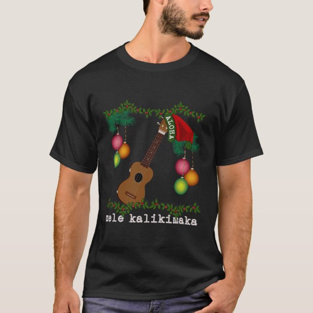 Uke Mele Kalikimaka Ukulele jul Sång Aloha T Shirt (Framsida)