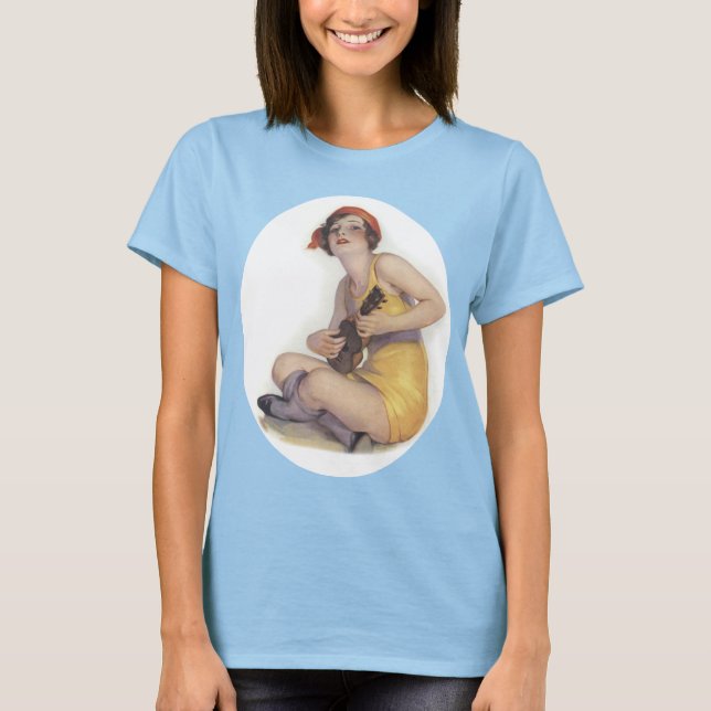 Uke Spela Flapper Dam Ringer T-Shirt (Framsida)