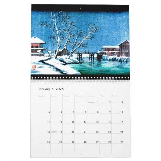 Ukiyo-e anpassningsbar 2015 utskrivaven kalender (Jan 2026)