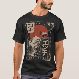 Ukiyo-e Capricorn Zodiac | Red Sol Mountain Goat T Shirt