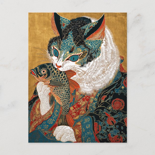 Ukiyo-e Cat | Japansk Art Vykort (Framsida)