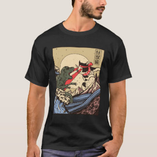 Ukiyo-e Catzilla Samurai mot Giant Kaiju T Shirt