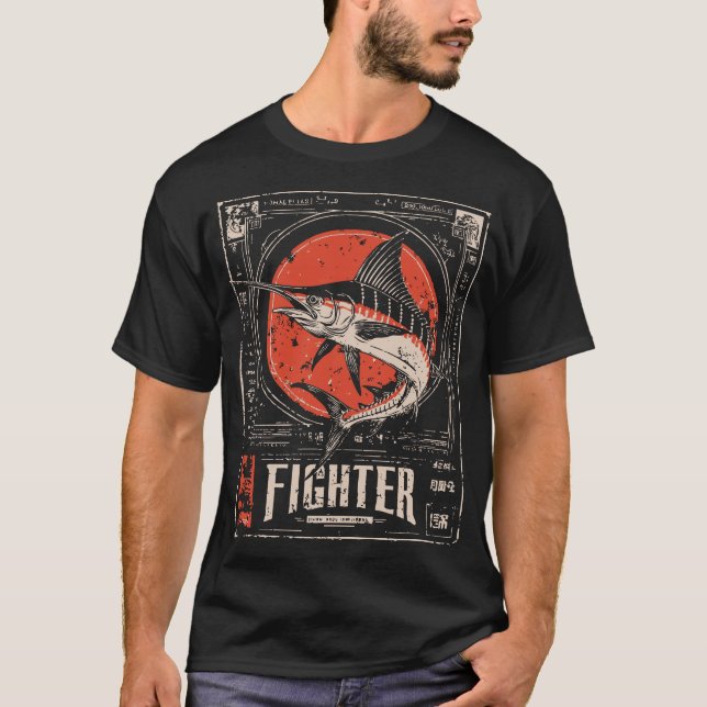 Ukiyo-e Fighter Swordfish | Warrior Fish Porträtt T Shirt (Framsida)
