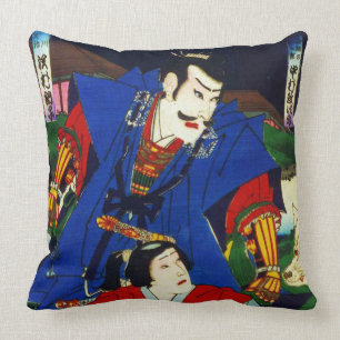 Ukiyo-e gammal japansk målning av en Samurai Kudde
