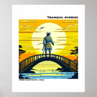 Ukiyo-e-gult och svart träblock poster