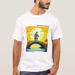 Ukiyo-e-gult och svart träblock t shirt