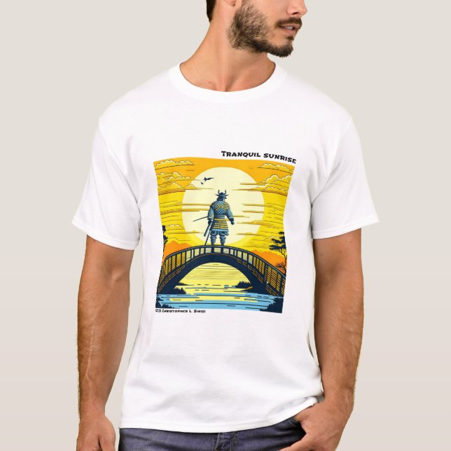 Ukiyo-e-gult och svart träblock t shirt (Framsida)