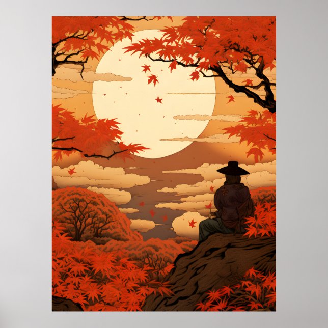 Ukiyo-e Japan höstsamurai Poster (Framsidan)
