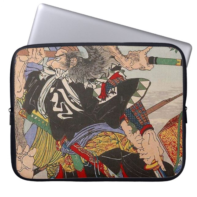 Ukiyo-e japan som målar en Samuraistridighet Laptop Sleeve (Framsidan)