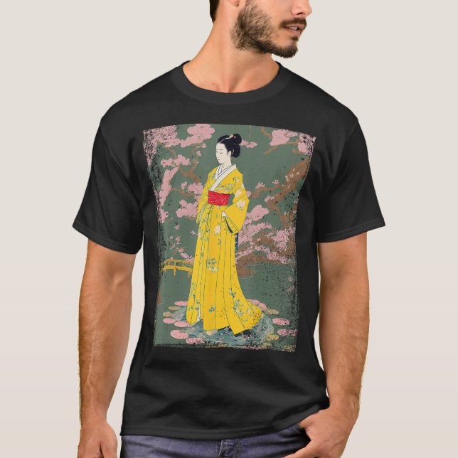 Ukiyo e japansk Art Woman Flytande på Lotus Flo T Shirt (Framsida)