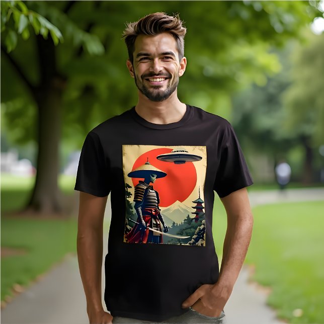 Ukiyo-e Japansk liggande Art Funny Alien Samurai T Shirt (Funny Alien Samurai T-Shirt. )