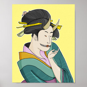 Ukiyo-e Japanska Woman Demon Oni Geisha Poster