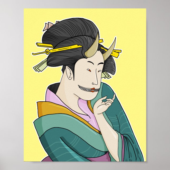Ukiyo-e Japanska Woman Demon Oni Geisha Poster (Framsidan)