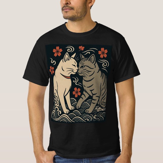 Ukiyo-e Katter Harmoni Japansk Konst T Shirt (Framsida)