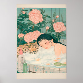 Ukiyo-e Leopard Bath Art Print Japandi Bathroom Poster