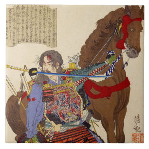 Ukiyo-e målning av en Samurai som biter ett svär Kakelplatta