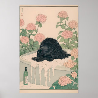 Ukiyo-e Pudel Konsttryck Japandi Badrum Affisch