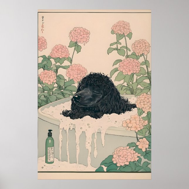 Ukiyo-e Pudel Konsttryck Japandi Badrum Affisch (Framsidan)