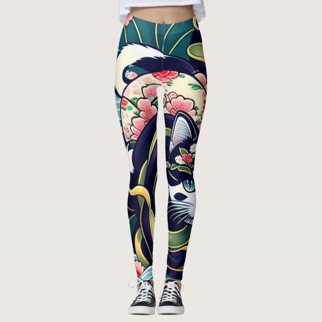 Ukiyo-e Punk city KIMONO Cats Leggings-THE  其の参 Leggings (Framsida)