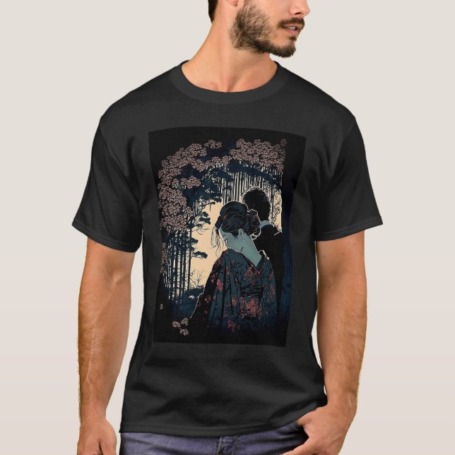 Ukiyo E Retro Japanese Design Romance  Love During T Shirt (Framsida)