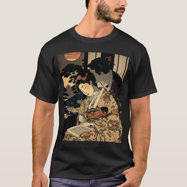 Ukiyo E Retro Japansk Kärlek under Wartime Mörk R T Shirt (Framsida)