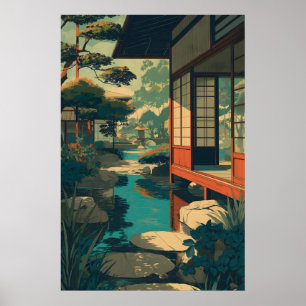 Ukiyo-e stil japansk Zen trädgårdstryck Lugn Poster