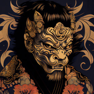Ukiyo-e stil Porträtt på en man i en Lejon mask Poster