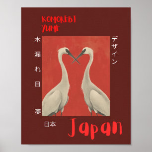 Ukiyo-e Stil: Serene White Cranes, Papper Poster