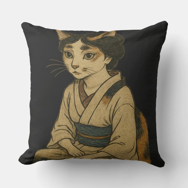 Ukiyo-e style calico cat cover kudde (Framsida)
