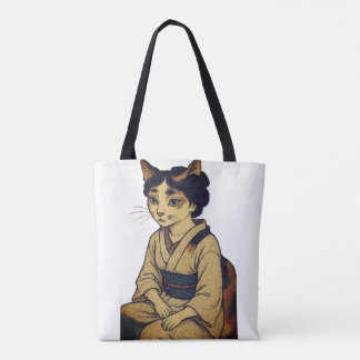 Ukiyo-e style calico cat tote bag tygkasse